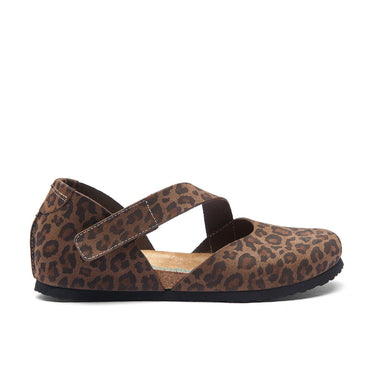 Alya - Leather Closed Toe Flat Shoes For Women With Arch Support - Leopard Printed Leather