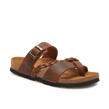 Campell Cuir Véritable Femme Tongs, Semelle Orthopédique - Cuir Huilé Marron