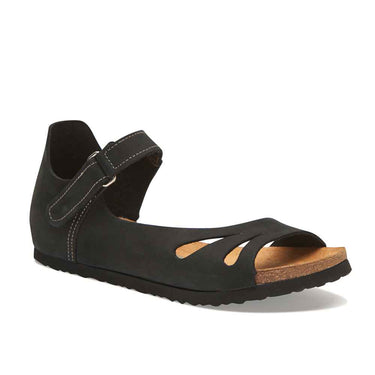 Daisy - Genuine Leather Flat Sandals For Women / Black Nubuck Leather