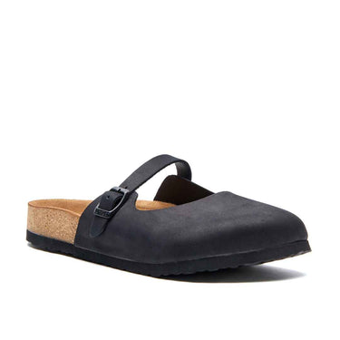 Kelly Echtes Leder Damen Clogs mit Fußbett - Schwarzes Nubukleder