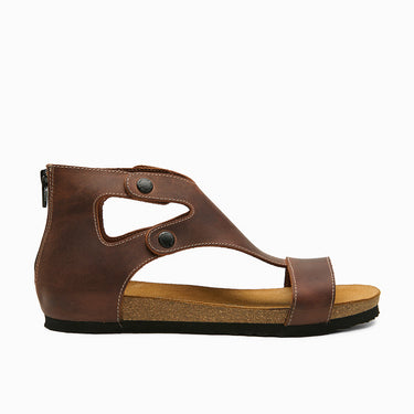 Vera - Leather Flat Sandals For Women With Arch Support - Brown Oiled Leather