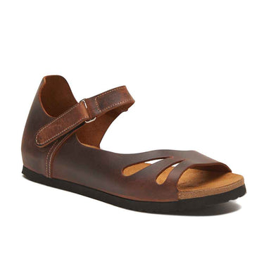 Daisy - Genuine Leather Flat Sandals For Women / Brown - Crazy Oiled Leather