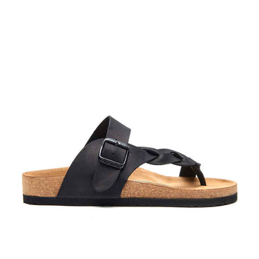 Gisel - Leather Thong Sandals For Women With Arch Support - Black Nubuck Leather