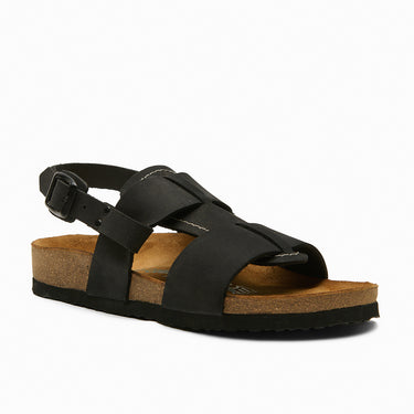 Likya Echtes Leder Damen Riemchensandalen mit Fußbett - Schwarzes Nubukleder