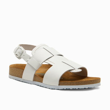 Likya Echtes Leder Damen Riemchensandalen mit Fußbett - Weißes Leder